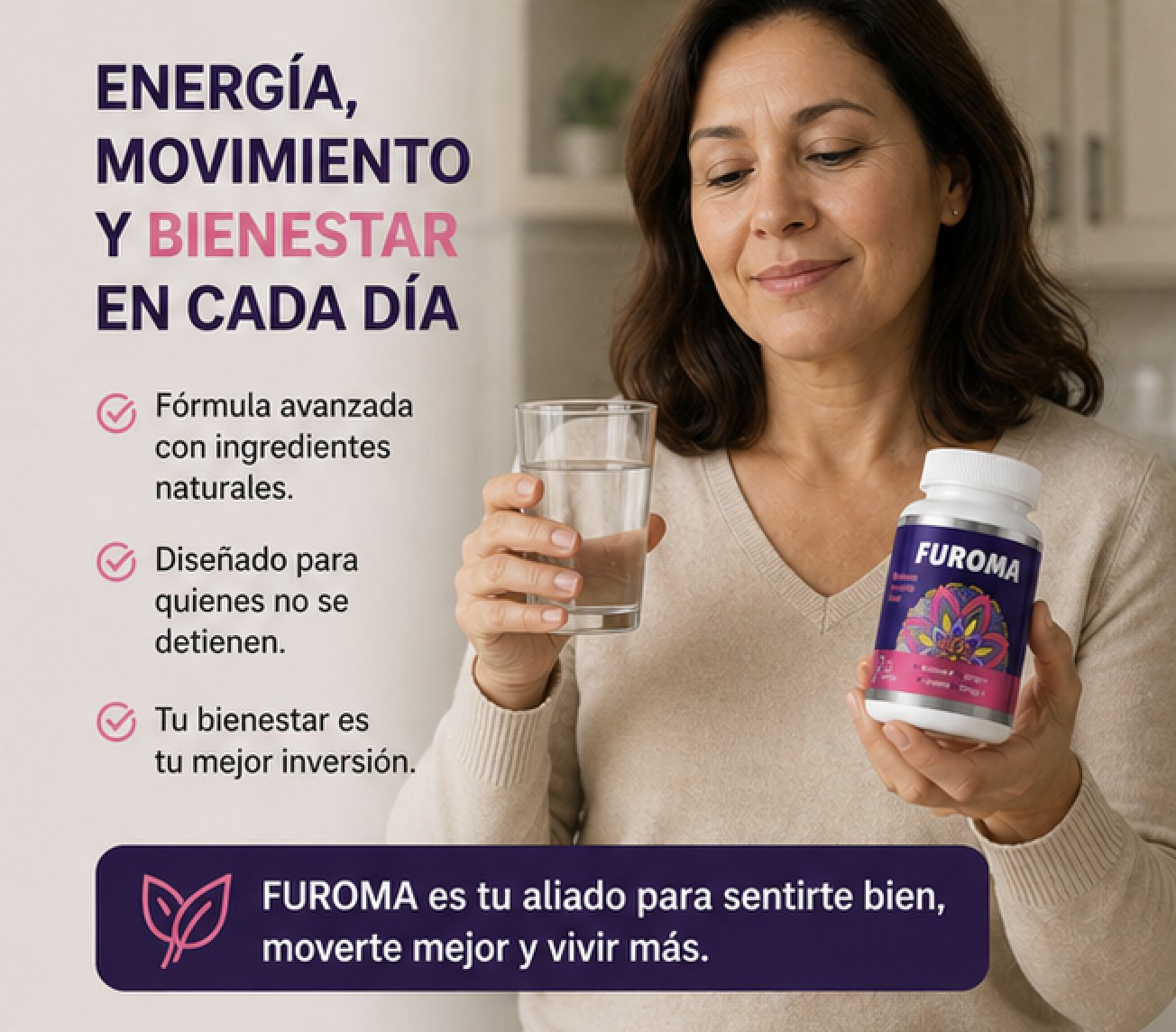 Mujer con Furoma en cocina